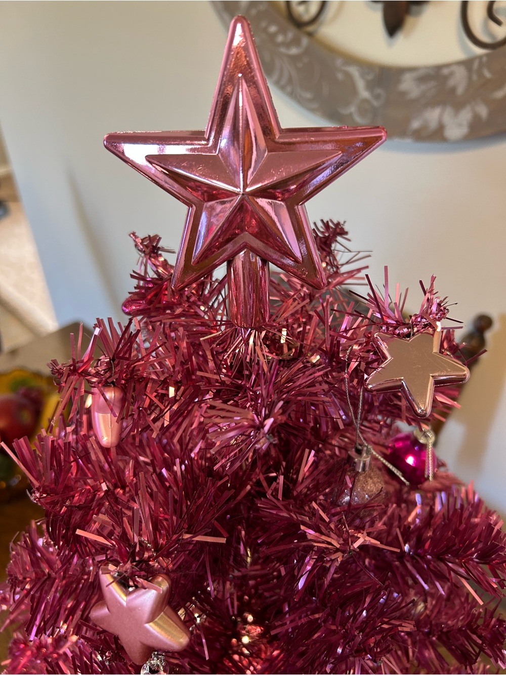 Pink Tinsel Mini Holiday Tree with Star Topper - Picture 4 of 4